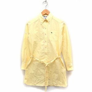 【中古】アーノルドパーマー Arnold Palmer ボタンダウンシャツ ワンピース 長袖 ひざ丈 リボン ロゴ刺繍 コットン 綿