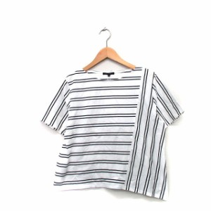 【中古】未使用品 23区 オンワード樫山 タグ付き カットソー Tシャツ 変形 半袖 コットン ボーダー /KT17 レディース