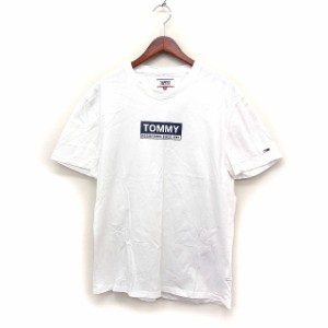 【中古】トミー TOMMY JEANS 国内正規品 ロゴ プリント Tシャツ カットソー 半袖 クルーネック コットン 綿 M ホワイト