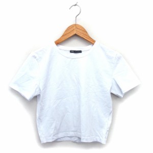 【中古】ザラ ZARA カットソー Tシャツ クロップド 透け感 コットン 綿 クルーネック 半袖 M 白 ホワイト /NT8 