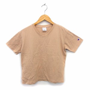 【中古】チャンピオン CHAMPION カットソー Tシャツ Vネック コットン 綿 ロゴ シンプル 半袖 M ベージュ /NT6 