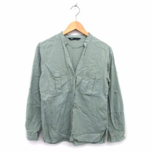 【中古】ザラ ZARA シャツ ブラウス リネン混 オープンカラー スリット 長袖 XS カーキ /NT8 レディース