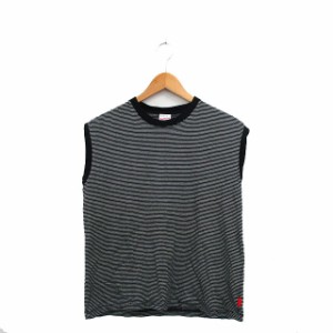 【中古】ヘルスニット healthknit カットソー Tシャツ ノースリーブ コットン ボーダー ブラック 黒 /KT23 レディース