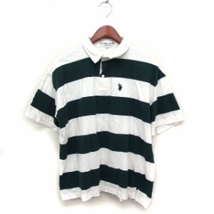 【中古】ユーエスポロアッスン U.S. POLO ASSN. 半袖 ラガーシャツ ポロシャツ ボーダー 綿 F グリーン 緑 /FT メンズ