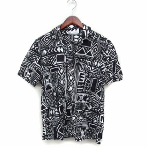 【中古】ザラ ZARA 幾何学模様 アロハシャツ ハワイアンシャツ 半袖 麻混 S ブラック 黒 /FT40 メンズ