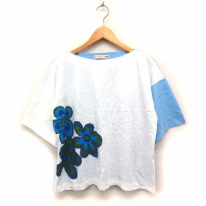 【中古】ユニクロ UNIQLO × マルニ MARNI フラワープリント カットソー Tシャツ 五分袖 ボートネック 綿 S ホワイト