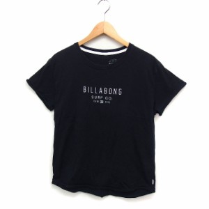 【中古】ビラボン BILLABONG ロゴプリント 半袖 Tシャツ カットソー 丸首 コットン 綿 サーフブランド M ブラック 黒