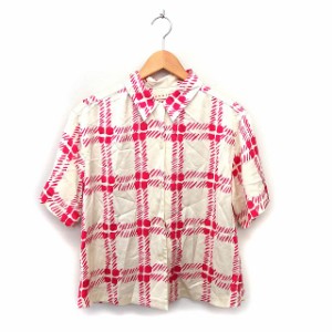 【中古】ユニクロ UNIQLO マルニ MARNI コラボ シャツ ブラウス ステンカラー オーバーサイズ タック チェック 五分袖