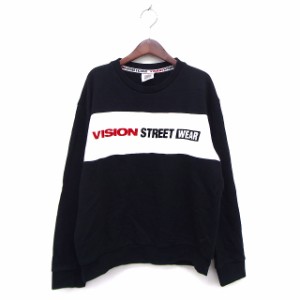 【中古】ヴィジョン ストリート ウェア VISION STREET WEAR トレーナー スウェット リブ ロゴ コットン 綿 長袖 L 黒 