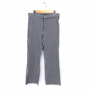 【中古】ザラ ZARA パンツストレート ジップフライ ギンガムチェック ストレッチ L 黒 ブラック 白 ホワイト /NT21 