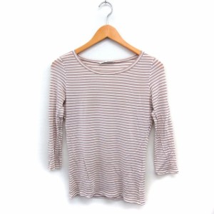 【中古】マックスマーラ MAX MARA ボーダー カットソー Tシャツ 七分袖 丸首 S モカ /FT26 レディース