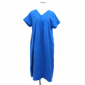 【中古】ナチュラルクチュール naturaal couture オーバーサイズ ワンピース 半袖 ロング丈 ゆったり 無地 綿 F ブルー