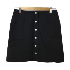 【中古】ルルオンザブリッジ スカート 台形 ミニ ウール フロントボタン 無地 36 黒 ブラック レディースの通販はau PAY マーケット