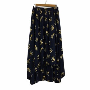 【中古】ドロシーズ スカート フレア ギャザー ロング フィッシュテール ウエストゴム 花柄 1 紺 黄 ネイビー