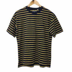 【中古】グローバルワーク Tシャツ カットソー プルオーバー クルーネック ボーダー 半袖 S 紺 黄 ネイビー