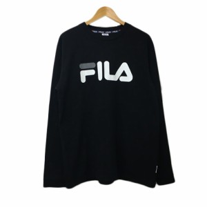 【中古】フィラ FILA Tシャツ カットソー プルオーバー クルーネック ロゴ プリント 長袖 XO 黒 ブラック メンズ