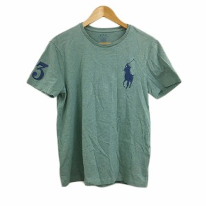 【中古】ポロ ラルフローレン Tシャツ カットソー プルオーバー クルーネック 刺繍 ロゴ 杢 半袖 M 緑 紺