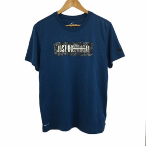 【中古】ナイキ THE NIKE TEE Tシャツ カットソー プルオーバー クルーネック ロゴ プリント 半袖 L 青 緑 ブルー