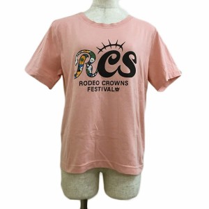 【中古】ロデオクラウンズワイドボウル RCWB Tシャツ カットソー プルオーバー ロゴ プリント 半袖 FREE ピンク