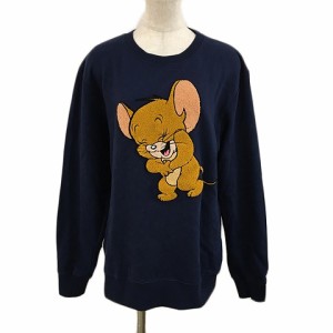 【中古】グラニフ TOM and JERRY トレーナー スウェット プルオーバー 刺繍 トム＆ジェリー 長袖 M 紺 茶