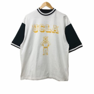 【中古】未使用品 ユーシーエルエー UCLA Tシャツ カットソー プルオーバー クルーネック プリント 五分袖 M 白 緑