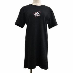 【中古】アディダス チュニック Tシャツ プルオーバー クルーネック ロゴ 刺繍 半袖 M 黒 白 ブラック ホワイト