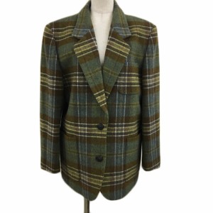 【中古】ザ スコッチ ハウス ジャケット テーラード シングル ウール チェック 肩パッド 長袖 9AR 緑 茶 グリーン