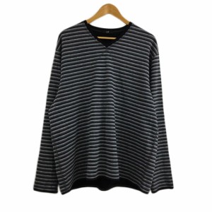 【中古】23区 オンワード樫山 HOMME Tシャツ カットソー ロンT プルオーバー Vネック ボーダー 長袖 4L グレー 黒