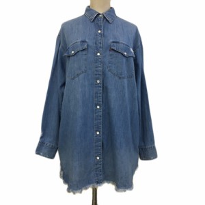 【中古】リーバイス Levi's シャツワンピース Iライン ミニ ダメージ加工 フリンジ ダンガリー 長袖 XS 青 水色