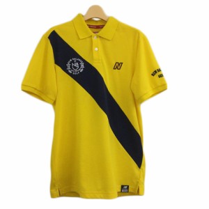 【中古】ニューバランス NEW BALANCE ポロシャツ ポロカラー 刺繍 ロゴ 半袖 5 黄 紺 イエロー ネイビー メンズ