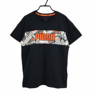 【中古】プーマ Tシャツ カットソー プルオーバー クルーネック ロゴ プリント 半袖 160 黒 オレンジ ブラック