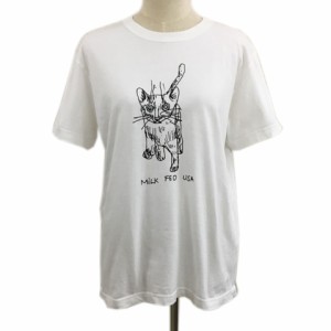 【中古】ミルクフェド Tシャツ カットソー プルオーバー クルーネック プリント ロゴ 半袖 ONE 白 黒