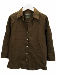 【中古】エディーバウアー EDDIE BAUER シャツ オープンカラー 七分袖 リネン XS 茶 レディース