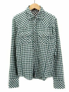 【中古】ミッシェルクランオム M.K HOMME シャツ チェック 長袖 コットン 46 白 緑 メンズ