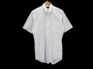 【中古】ランバン LANVIN シャツ ストライプ ブロード 半袖 38 水色 ブルー 白 ホワイト メンズ