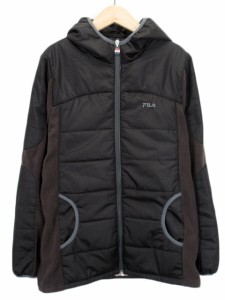 【中古】フィラ FILA ジャケット ジップアップ 中綿 ヒートプリント加工 フリース M 黒 ブラック レディース