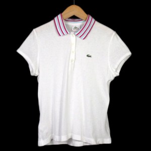 【中古】ラコステ LACOSTE SPORT ポロシャツ メッシュ ボーダー 半袖 40 白 ホワイト レディース