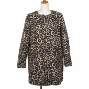 【中古】ザラウーマン ZARA WOMAN コート ノーカラー ヒョウ柄 レオパード M ベージュ 茶 ブラウン 