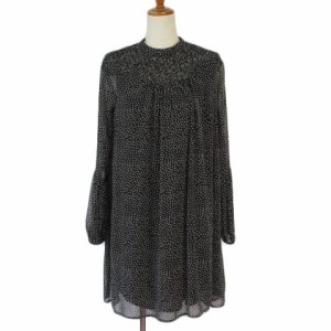 【中古】ザラ ベーシック ZARA BASIC ワンピース プルオーバー ドット バルーンスリーブ シフォン XS 黒 レディース