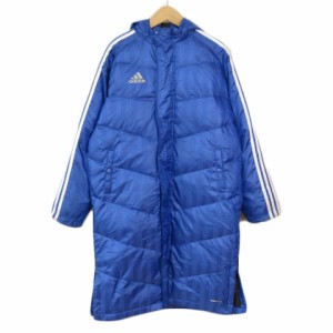 【中古】アディダス adidas CLIMAPROOF SHADOWロングダウンコート ベンチコート 160 国内正規 青 ブルー キッズ