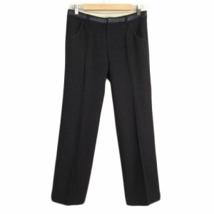 【中古】ヒューマンウーマン HUMAN WOMAN パンツ ストライプ センタープレス ウール カシミヤ M 紺 レディース