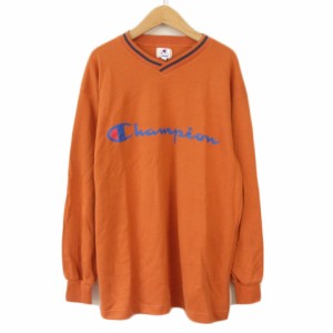 【中古】チャンピオン CHAMPION カットソー Vネック サーマル ロゴ M オレンジ メンズ