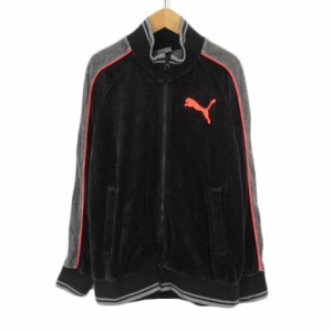 【中古】プーマ PUMA トラックジャケット ベロア ライン S 黒 ブラック メンズ