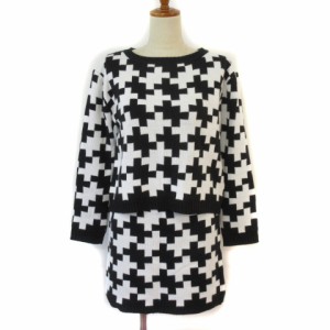 【中古】セシルマクビー CECIL McBEE セットアップ ニット スカート クロス M 黒 ブラック 白 ホワイト レディース