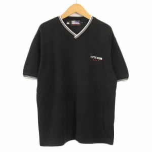 【中古】ファーストダウン FIRST DOWN カットソー ニット Vネック 半袖 M 黒 ブラック メンズ