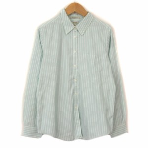 【中古】エルエルビーン L.L.BEAN Wrinkle Resist シャツ ストライプ 長袖 L 緑 グリーン レディース