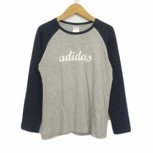 【中古】アディダス adidas カットソー Tシャツ ロンT ラグラン ロゴ L 国内正規 グレー レディース