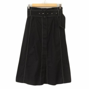 【中古】ザラウーマン ZARA WOMAN スカート フレア ステッチ ベルト L 黒 ブラック レディース