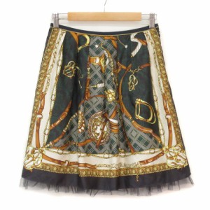 【中古】ロイスクレヨン Lois CRAYON スカート フレア スカーフ柄 チュール M 黒 ブラック レディース