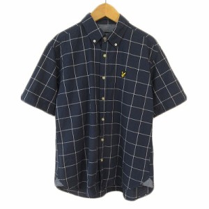 【中古】ライル&スコット LYLE&SCOTT シャツ ボタンダウン グラフチェック 格子柄 半袖 M 紺 ネイビー メンズ